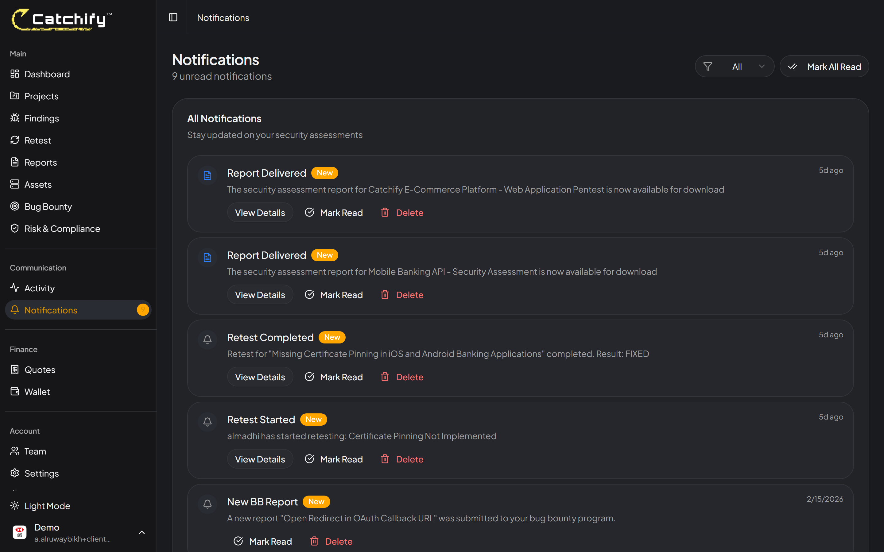 Portal header showing the notification bell with unread count badge