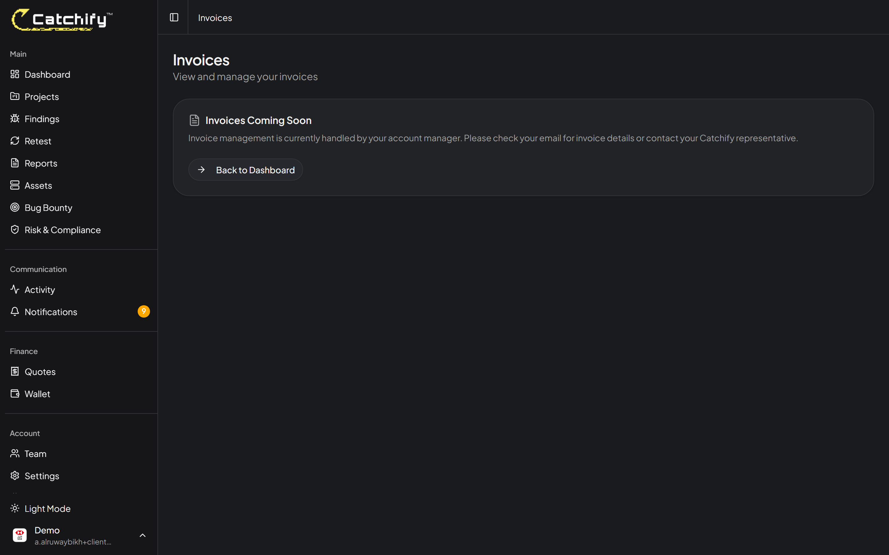 Invoices list page showing invoice numbers, dates, amounts, and statuses