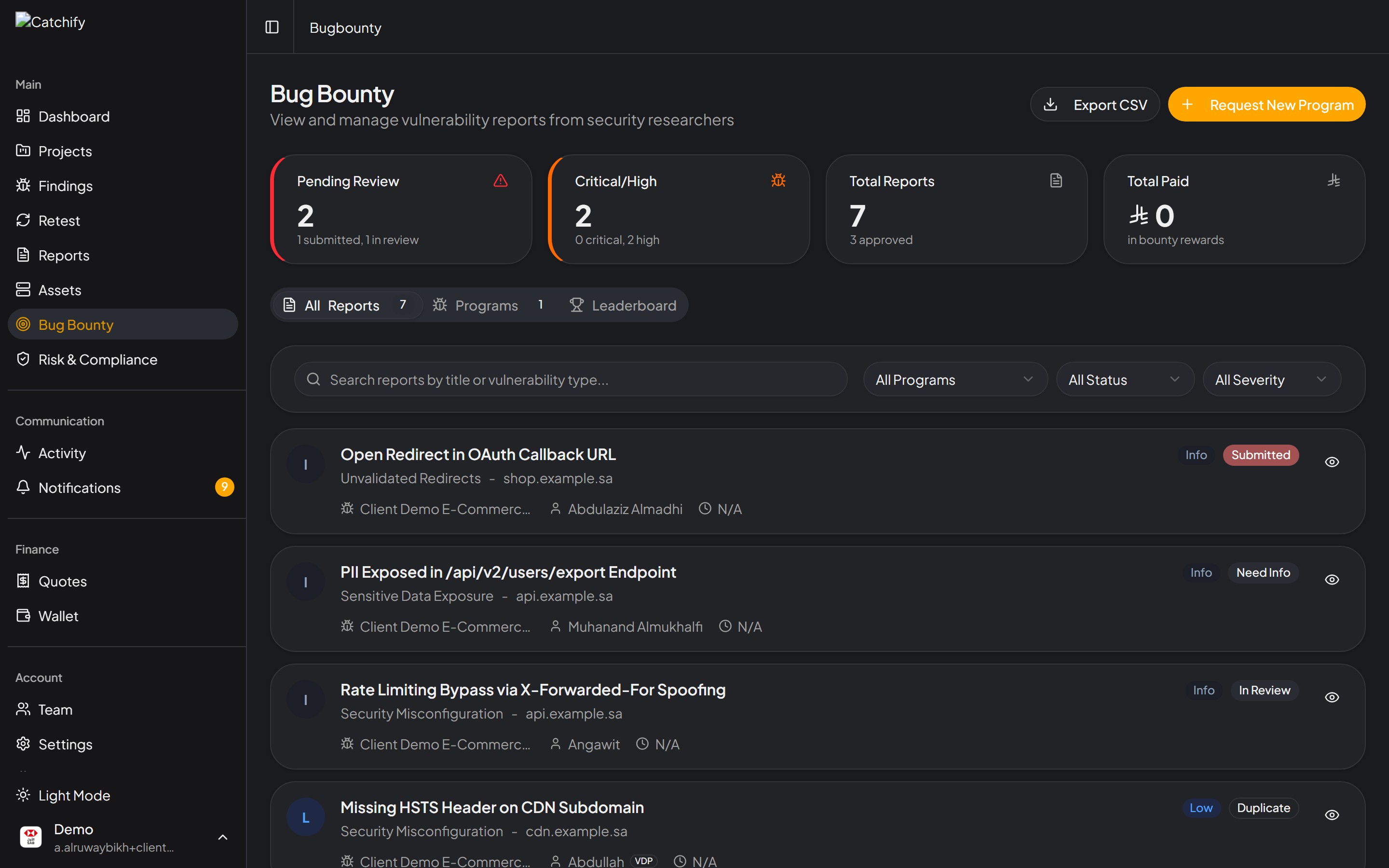 Bug bounty programs list showing available programs